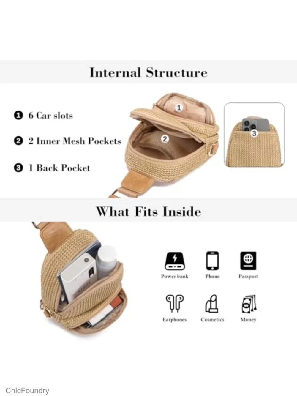 Faux Straw Crossbody Bag with RFID Blocking, Lightweight Woven Purse